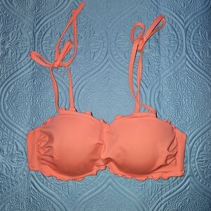 Shade & Shore Coral Pink Orange Bikini Top Underwire Formed Cups Ruffle Size 36B